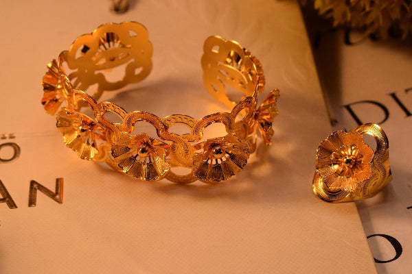 Gorgeous Design Gold Plated Bangle and Ring Set for Girls/Women