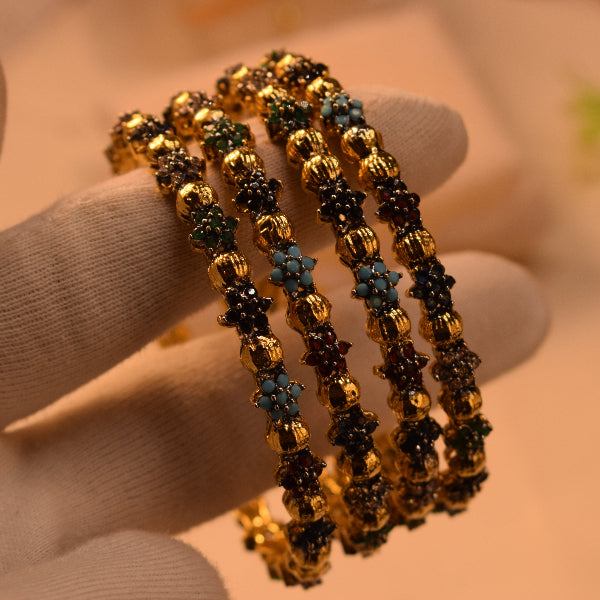 Luminous Design Gold Plated Real Stones 4pc Bangle Set for Girls/Women