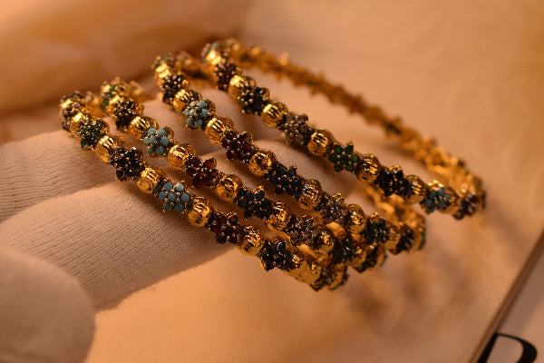 Luminous Design Gold Plated Real Stones 4pc Bangle Set for Girls/Women