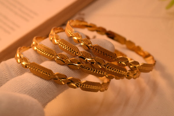 Elegant Unique Design Gold Plated 4pc Bangle Set for Girls/Women