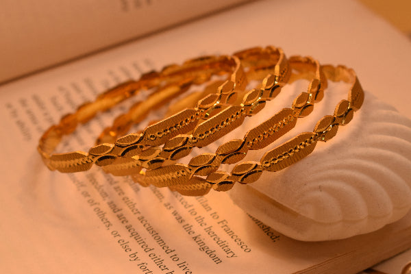 Elegant Unique Design Gold Plated 4pc Bangle Set for Girls/Women