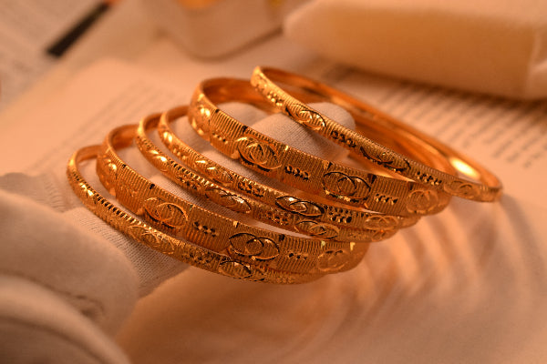 Luxury Unique Design Gold Plated 6pc Bangle Set for Girls/Women