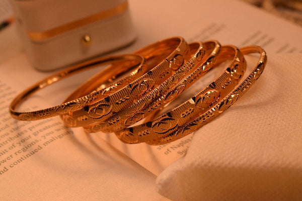 Luxury Unique Design Gold Plated 6pc Bangle Set for Girls/Women