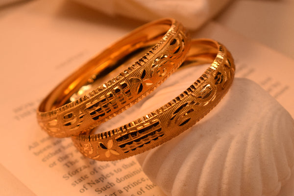 Charming Unique Design Gold Plated 2pc Bangle Set for Girls/Women