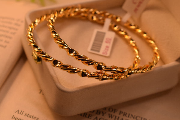 Elegant Unique Design Gold Plated 2pc Bangle Set for Girls/Women