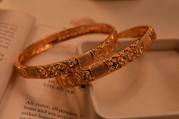 Luxury Unique Design Gold Plated 2pc Bangle Set for Girls/Women