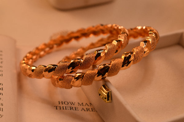 Charming Unique Design Gold Plated 2pc Bangle Set for Girls/Women