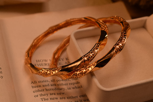 Stylish Unique Design Gold Plated 2pc Bangle Set for Girls/Women