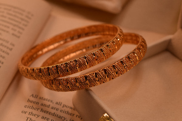 Fancy Unique Design Gold Plated 2pc Bangle Set for Girls/Women