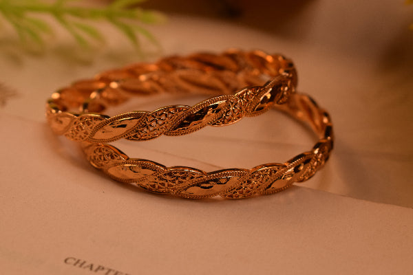 Sparkling Unique Design Gold Plated 2pc Bangle Set for Girls/Women