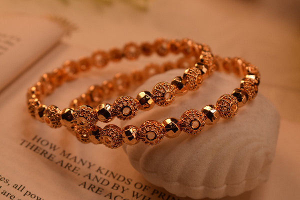 Dazzling Unique Design Gold Plated 2pc Bangle Set for Girls/Women