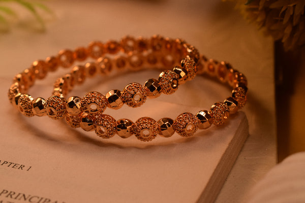 Dazzling Unique Design Gold Plated 2pc Bangle Set for Girls/Women