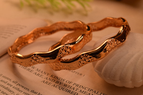 Luxury Unique Design Gold Plated 2pc Bangle Set for Girls/Women