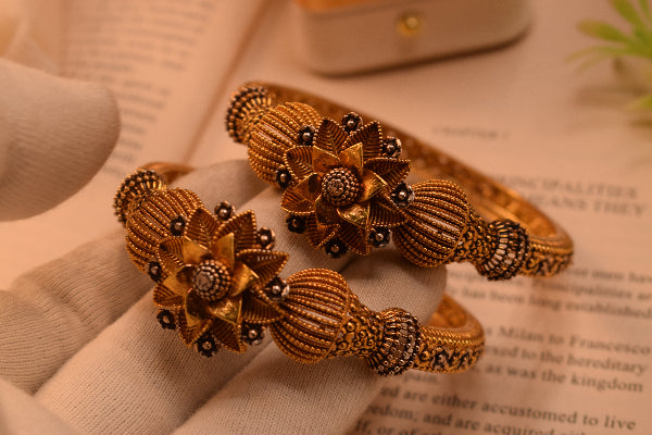 Dazzling Design 24K RP Gold Plated 2pc Bangle Set for Girls/Women