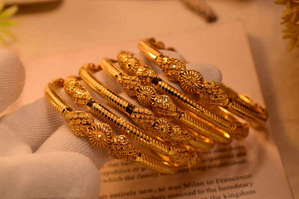 Fancy Design 24K Gold Plated 6pc Bangle Set for Girls/Women