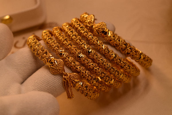 Dazzling Design 24K Gold Plated 6pc Bangle Set for Girls/Women