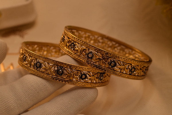 Gorgeous Unique Design Gold Plated 2pc Bangle Set for Girls/Women