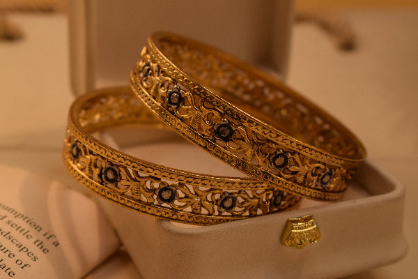 Gorgeous Unique Design Gold Plated 2pc Bangle Set for Girls/Women