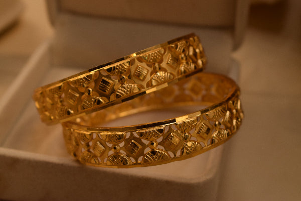 Elegant Unique Design Gold Plated 2pc Bangle Set for Girls/Women