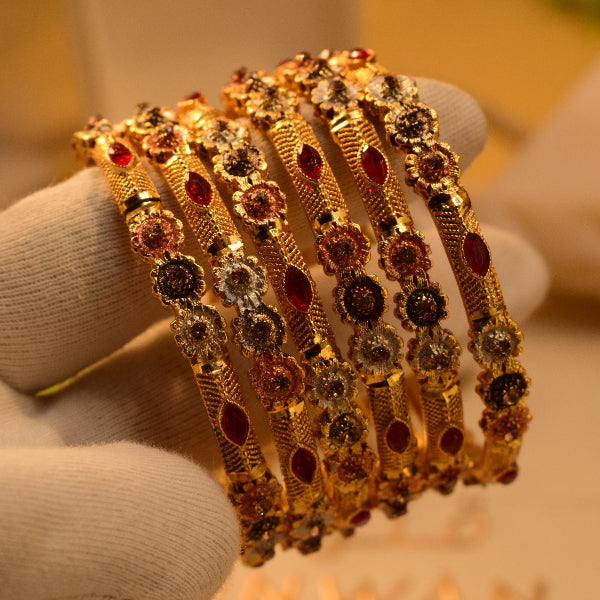 Charming Design Gold Plated Crystal Stones 6pc Bangle Set for Girls/Women