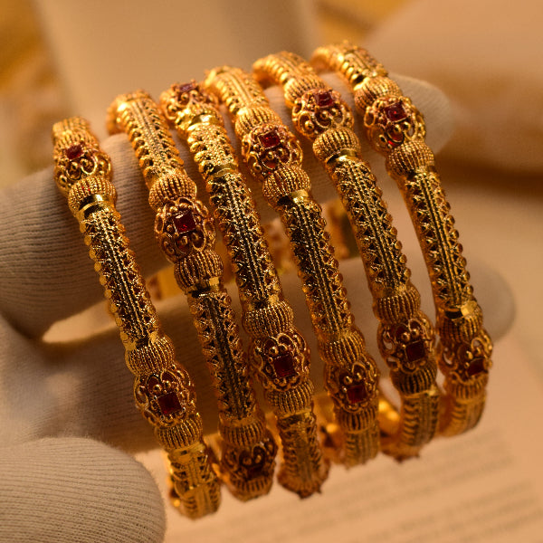 Stylish Design Gold Plated Crystal Stones 6pc Bangle Set for Girls/Women
