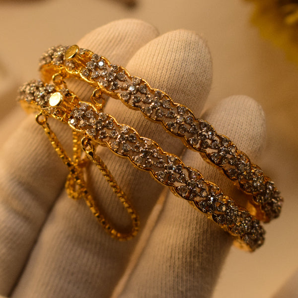 Sparkling Design Gold Plated Crystal Stones 2pc Bangle Set for Girls/Women