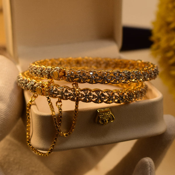 Sparkling Design Gold Plated Crystal Stones 2pc Bangle Set for Girls/Women