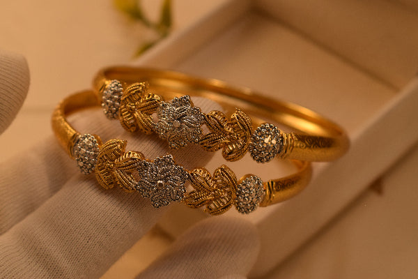 Stylish Unique Design 24K Gold Plated 2pc Bangle Set for Girls/Women