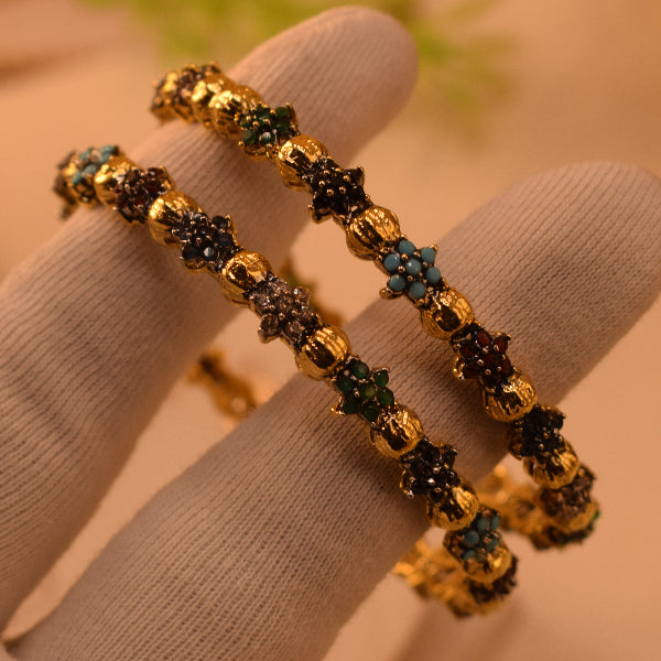 Glamorous Design Gold Plated Crystal Stones 2pc Bangle Set for Girls/Women