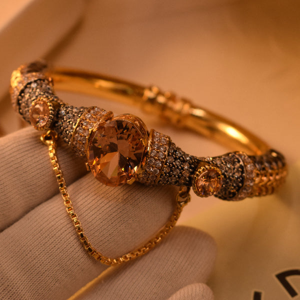 Luminous Unique Design Gold Plated Crystal Stones Bangle for Girls/Women
