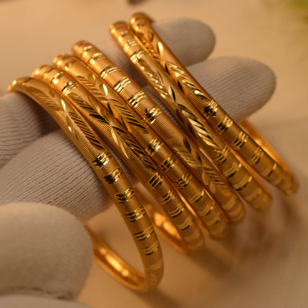 Fancy Unique Design Gold Plated 6pc Bangle Set for Girls/Women