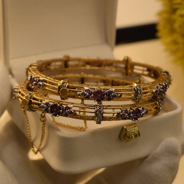 Beautiful Design Gold Plated Crystal Stones 2pc Bangle Set for Girls/Women