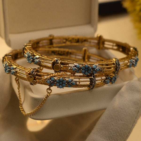 Beautiful Design Gold Plated Crystal Stones 2pc Bangle Set for Girls/Women