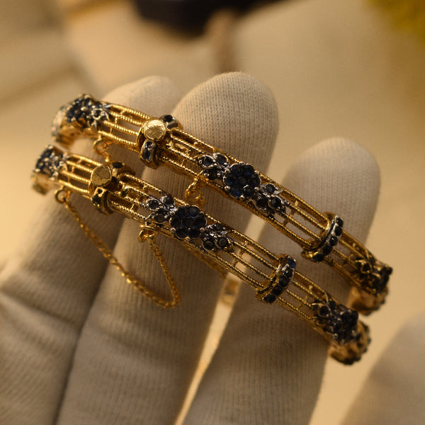 Beautiful Design Gold Plated Crystal Stones 2pc Bangle Set for Girls/Women