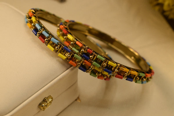 Dazzling Unique Design Gold Plated 2pc Bangle Set for Girls/Women