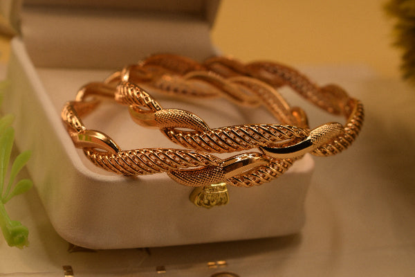 Luxury Unique Design Gold Plated 2pc Bangle Set for Girls/Women