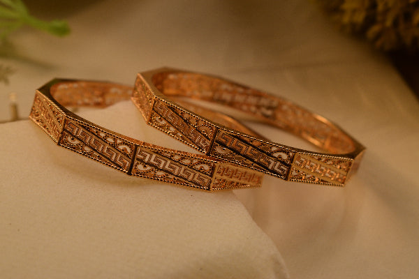Elegant Unique Design Gold Plated 2pc Bangle Set for Girls/Women
