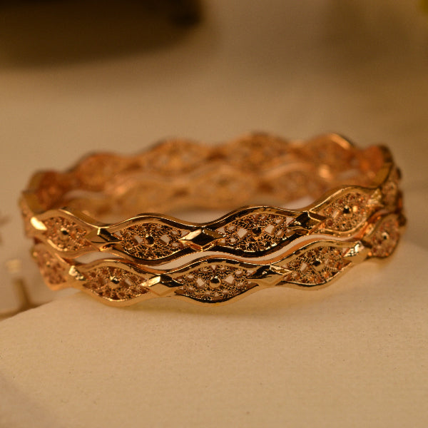 Fancy Unique Design Gold Plated 2pc Bangle Set for Girls/Women
