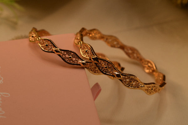 Fancy Unique Design Gold Plated 2pc Bangle Set for Girls/Women