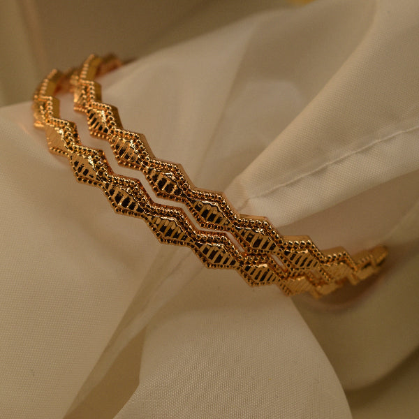 Sparkling Unique Design Gold Plated 2pc Bangle Set for Girls/Women
