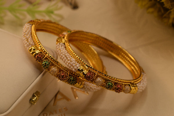 Glamorous Unique Design Gold Plated 2pc Bangle Set for Girls/Women