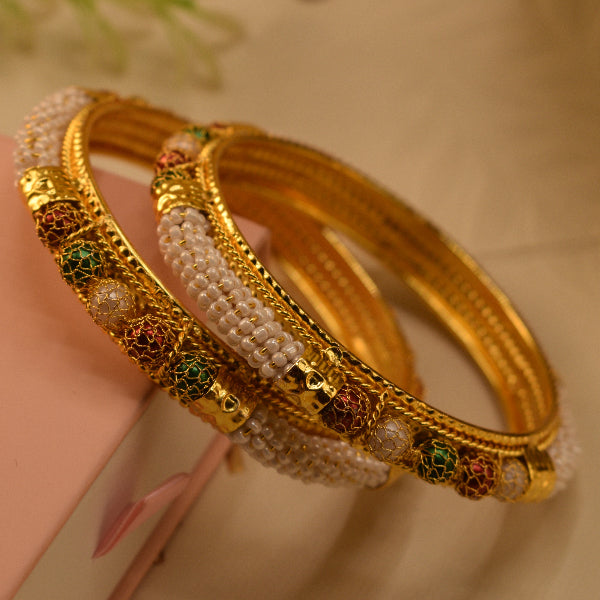 Glamorous Unique Design Gold Plated 2pc Bangle Set for Girls/Women