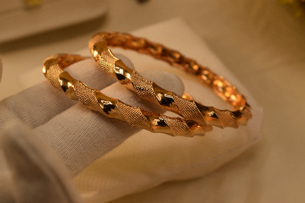 Dazzling Unique Design Gold Plated 2pc Bangle Set for Girls/Women
