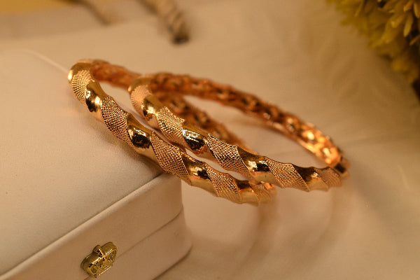 Dazzling Unique Design Gold Plated 2pc Bangle Set for Girls/Women