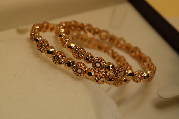 Elegant Unique Design Gold Plated 2pc Bangle Set for Girls/Women