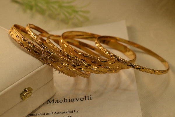 Luxury Unique Design Gold Plated 6pc Bangle Set for Girls/Women