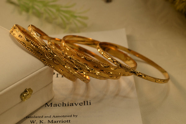 Luxury Unique Design Gold Plated 6pc Bangle Set for Girls/Women