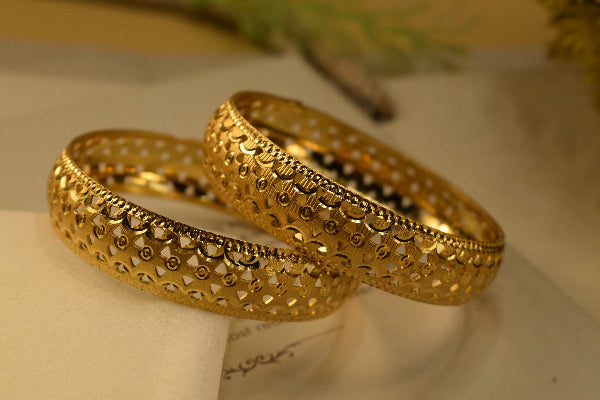 Gorgeous Unique Design Gold Plated 2pc Bangle Set for Girls/Women