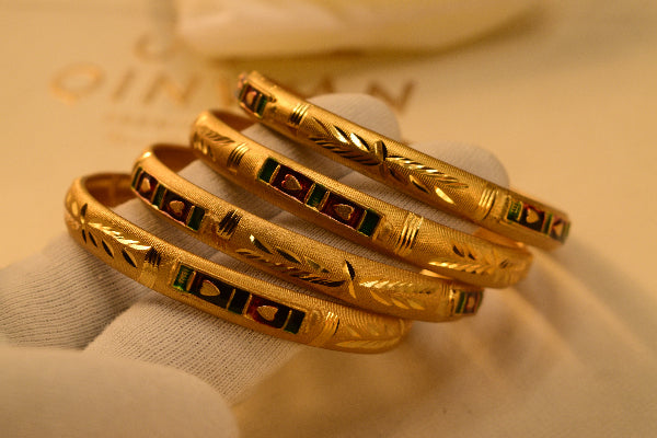 Charming Unique Design Gold Plated 4pc Bangle Set for Girls/Women