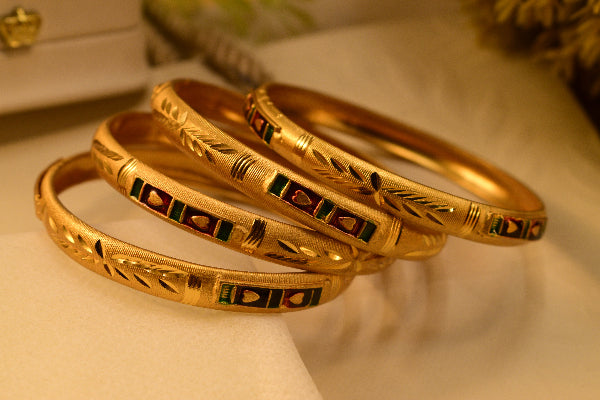 Charming Unique Design Gold Plated 4pc Bangle Set for Girls/Women